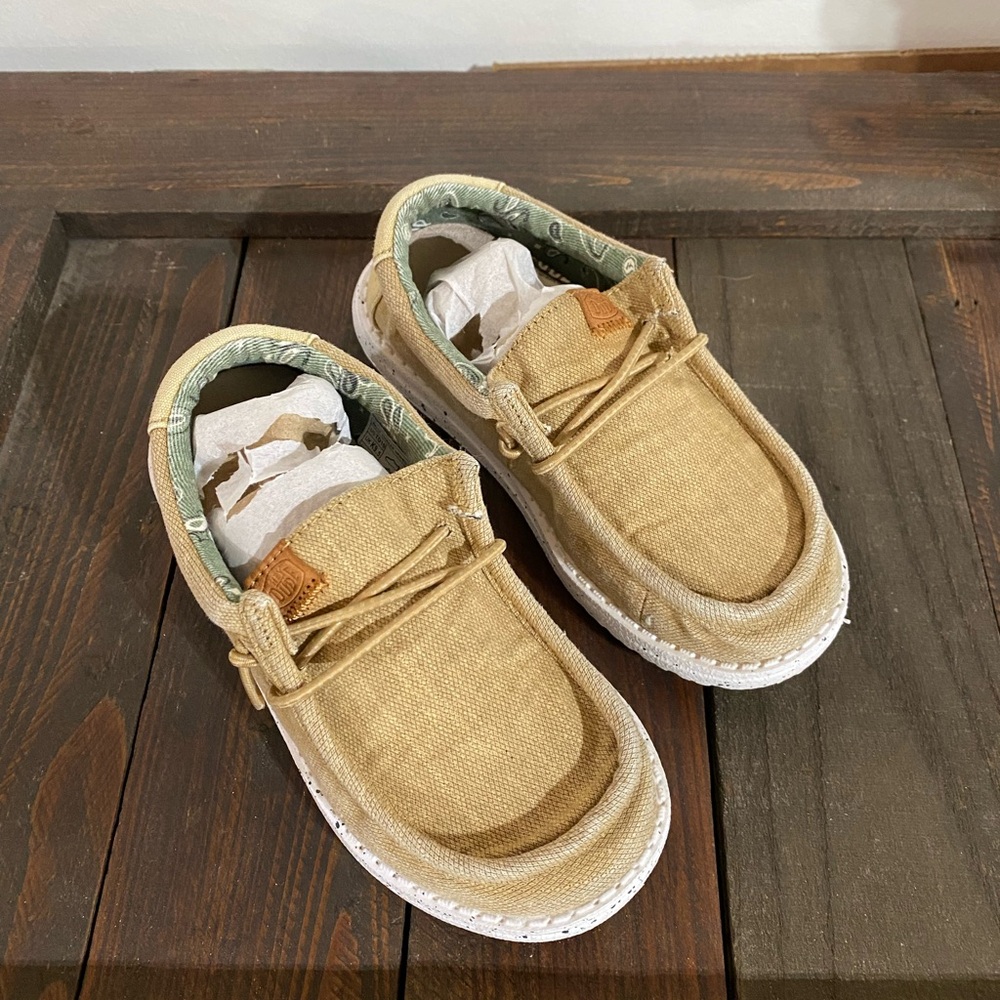 Hey Dude Tan Kids Moccasins with White Soles